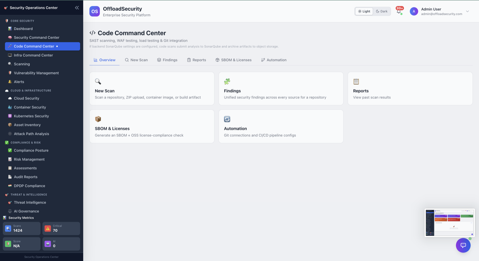 Code Command Center — SAST, dependency, secrets and SBOM scanning with a versioned release gate