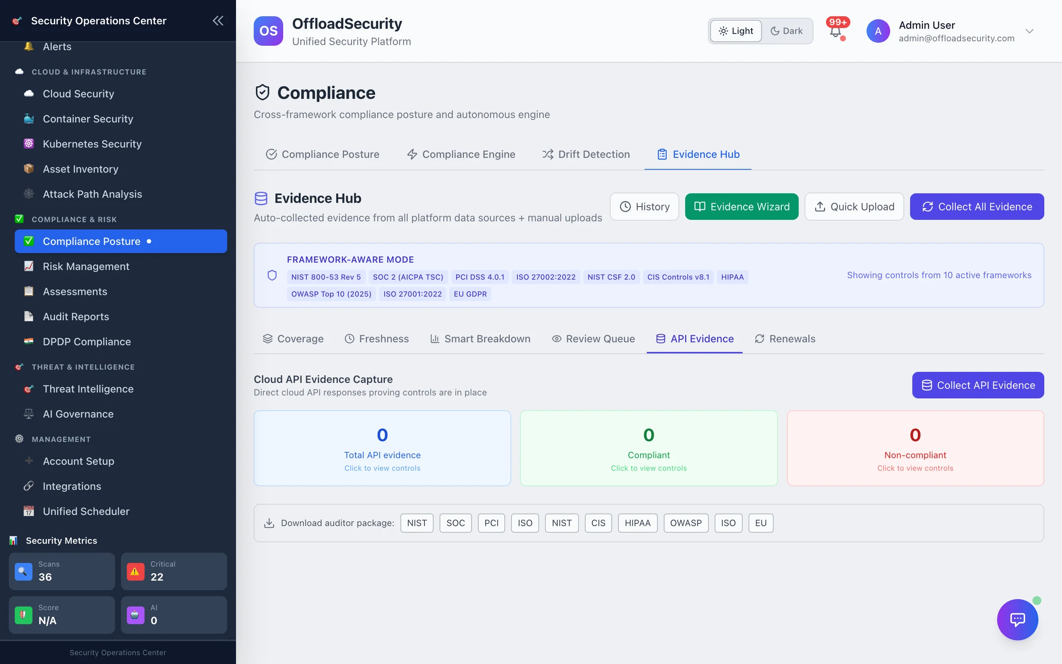 API Evidence: capture status per connected cloud account and Collect API Evidence