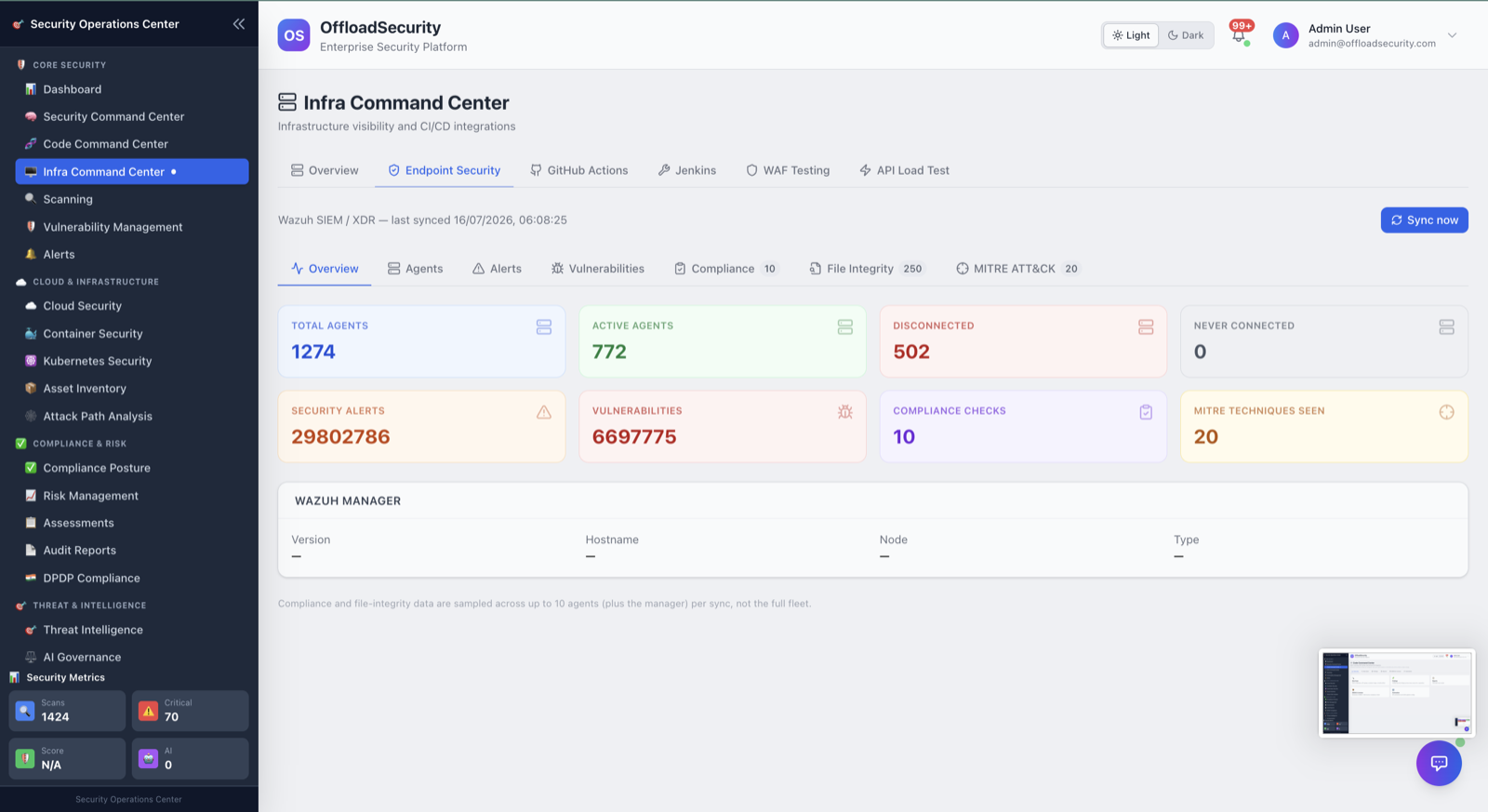 Offload Security internal infrastructure and endpoint visibility — private hosts, internal apps and Wazuh-monitored endpoints in one view