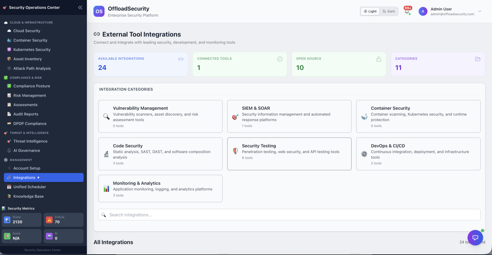 Offload Security external tool integrations — connecting SIEM, scanners, ticketing and CI/CD into one operational view