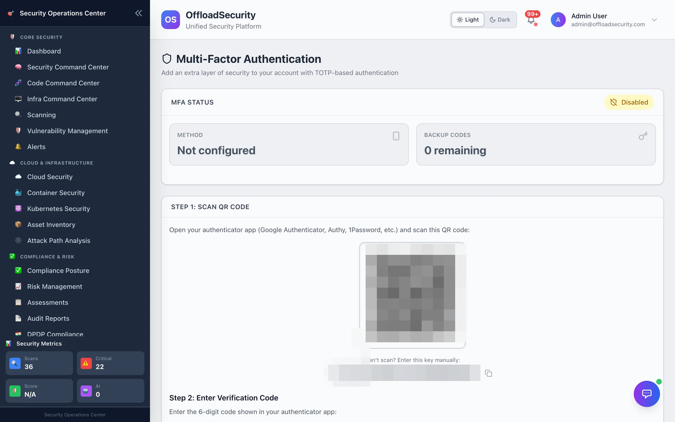 Step 1: scan QR code; Step 2: enter verification code